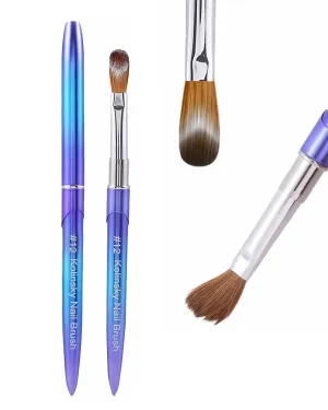 100% Pure Kolinsky Hair Acrylic Nail Art Brushes – Oval Crimped Tip for Acrylic Powder, Gradient Blue Metal Handle, Professional Nail Art Brush for Salon & DIY (12)