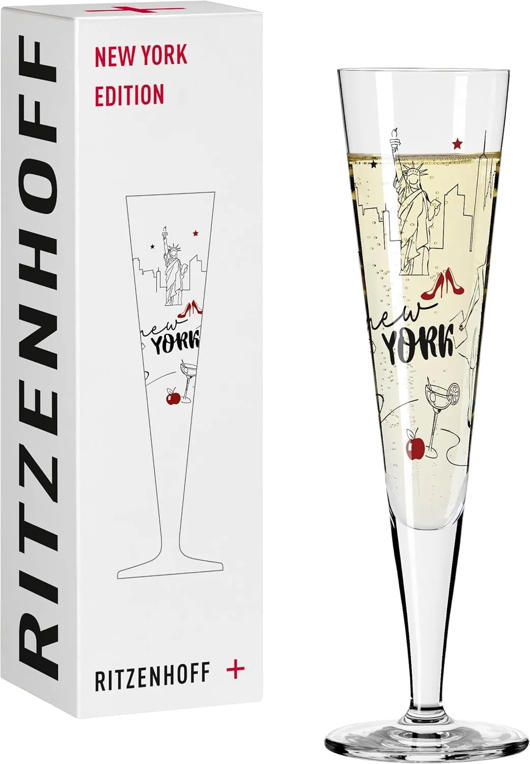 1072007 Champagne Glass 200 ml - New York Edition Champus Flute Champagne Glass with Colourful Motif - Made in Germany