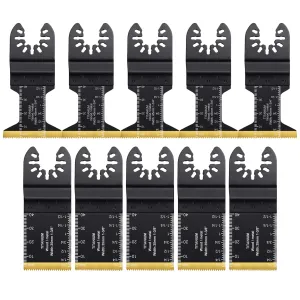 10PCS Oscillating Saw Blades, Universal Titanium Multitool Blades for Wood Plastics Metal, Quick Release Multi Tool Kits Fit Ryobi Milwaukee Rockwell Fein Makita