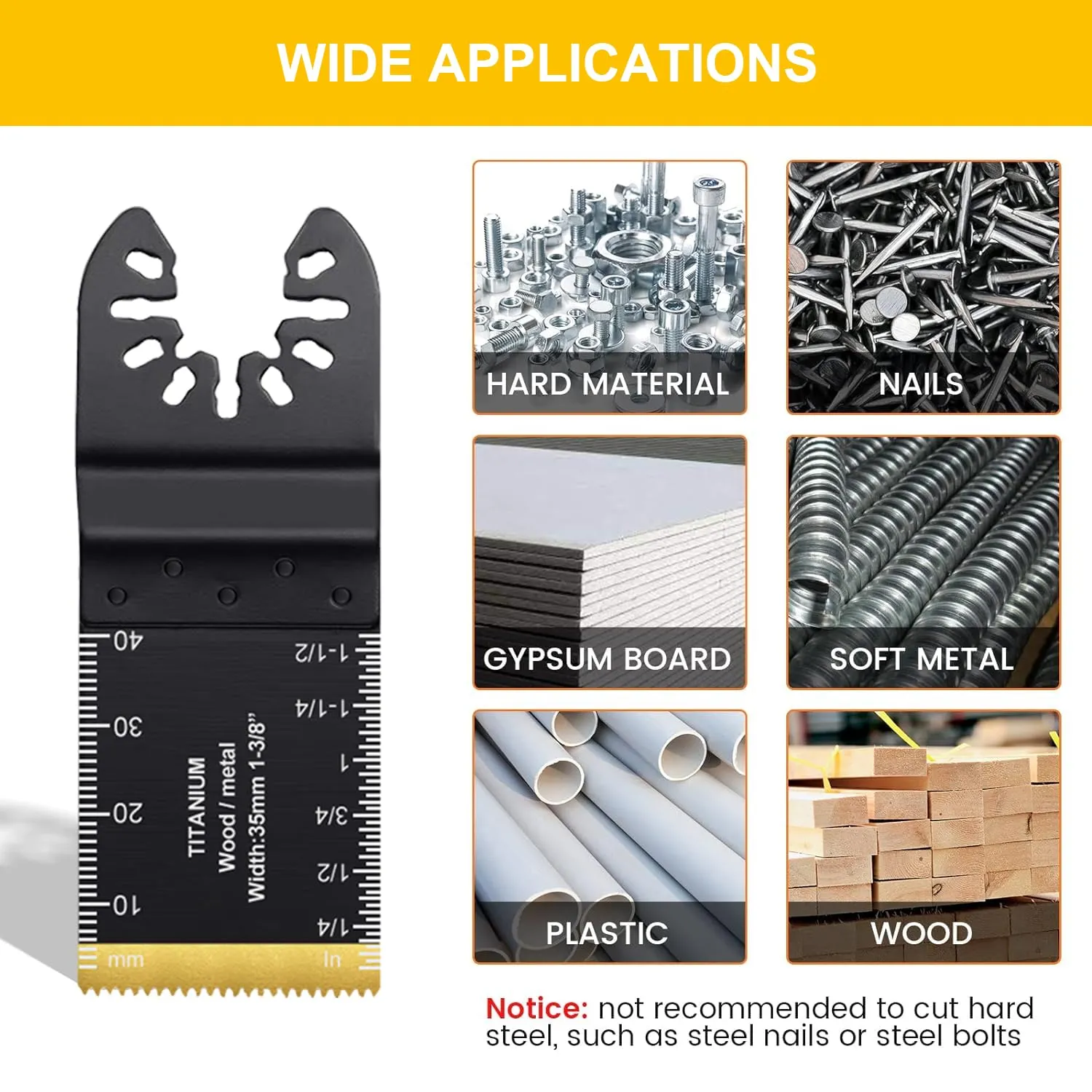 10PCS Oscillating Saw Blades, Universal Titanium Multitool Blades for Wood Plastics Metal, Quick Release Multi Tool Kits Fit Ryobi Milwaukee Rockwell Fein Makita