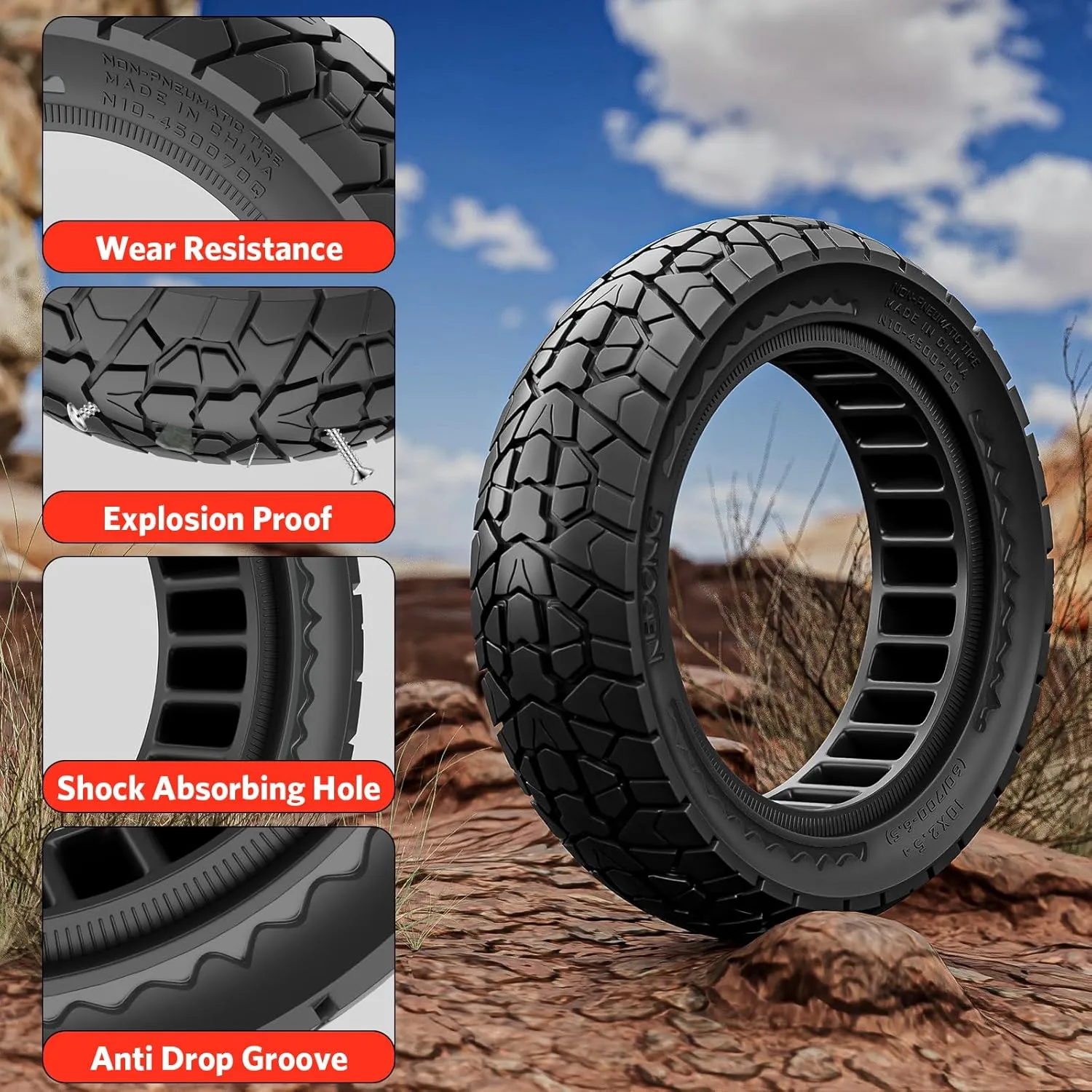 10X2.5 Off Road Tire for Ninebot F20/F40/G30/mi4 ULTRA/mi4,10 inch Solid Tyres 60/70-6.5 with Mounting Tool for Electric Scooter, 10X2.5'' Scooter Replacement Wheels For Front(Black 2pcs)