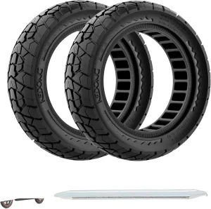 10X2.5 Off Road Tire for Ninebot F20/F40/G30/mi4 ULTRA/mi4,10 inch Solid Tyres 60/70-6.5 with Mounting Tool for Electric Scooter, 10X2.5'' Scooter Replacement Wheels For Front(Black 2pcs)