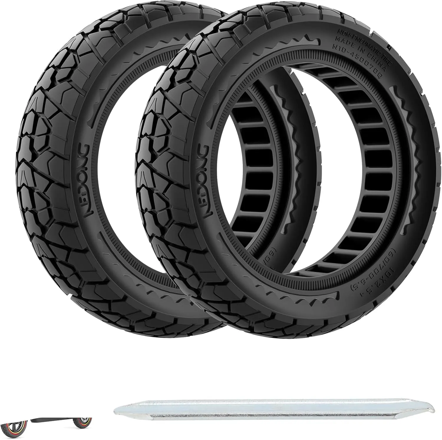 10X2.5 Off Road Tire for Ninebot F20/F40/G30/mi4 ULTRA/mi4,10 inch Solid Tyres 60/70-6.5 with Mounting Tool for Electric Scooter, 10X2.5'' Scooter Replacement Wheels For Front(Black 2pcs)