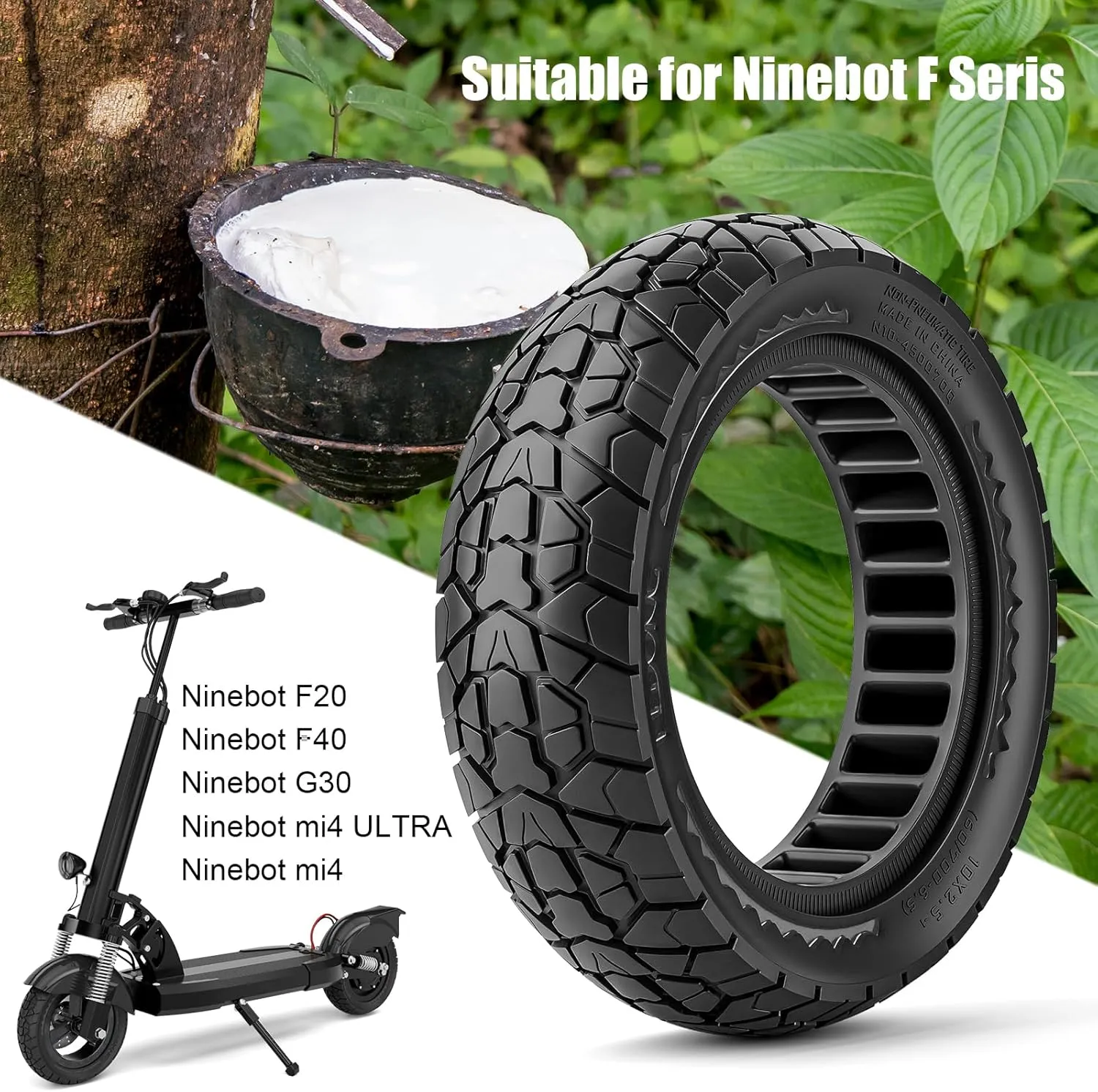 10X2.5 Off Road Tire for Ninebot F20/F40/G30/mi4 ULTRA/mi4,10 inch Solid Tyres 60/70-6.5 with Mounting Tool for Electric Scooter, 10X2.5'' Scooter Replacement Wheels For Front(Black 2pcs)