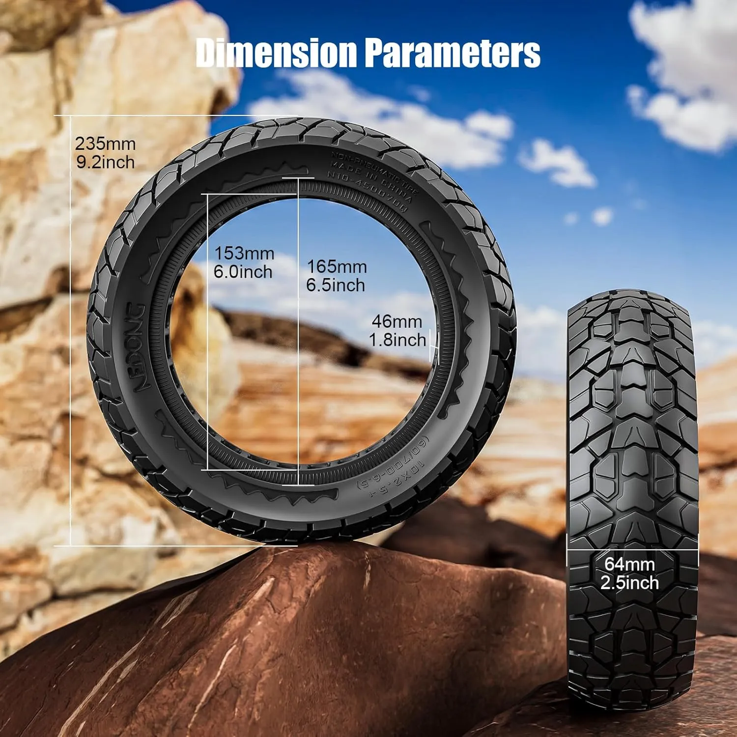 10X2.5 Off Road Tire for Ninebot F20/F40/G30/mi4 ULTRA/mi4,10 inch Solid Tyres 60/70-6.5 with Mounting Tool for Electric Scooter, 10X2.5'' Scooter Replacement Wheels For Front(Black 2pcs)
