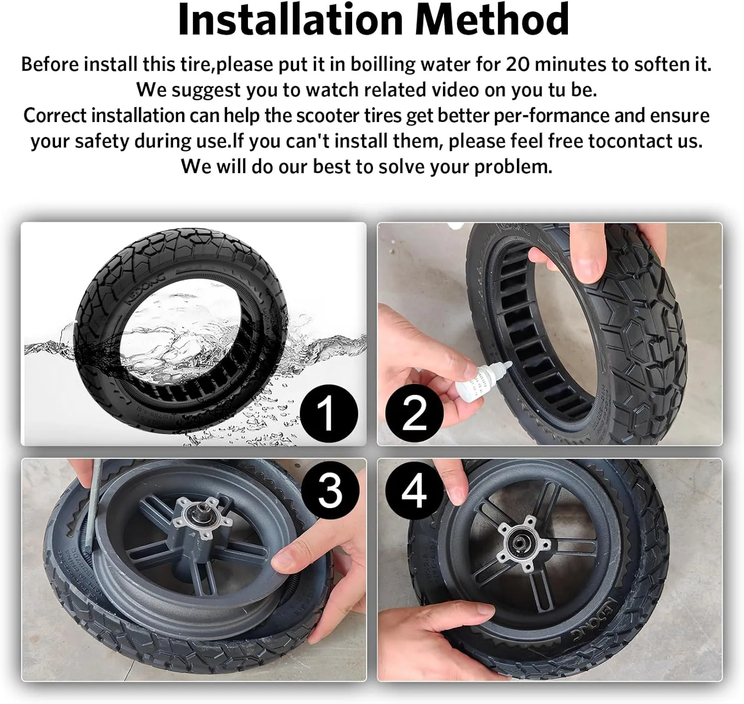 10X2.5 Off Road Tire for Ninebot F20/F40/G30/mi4 ULTRA/mi4,10 inch Solid Tyres 60/70-6.5 with Mounting Tool for Electric Scooter, 10X2.5'' Scooter Replacement Wheels For Front(Black 2pcs)