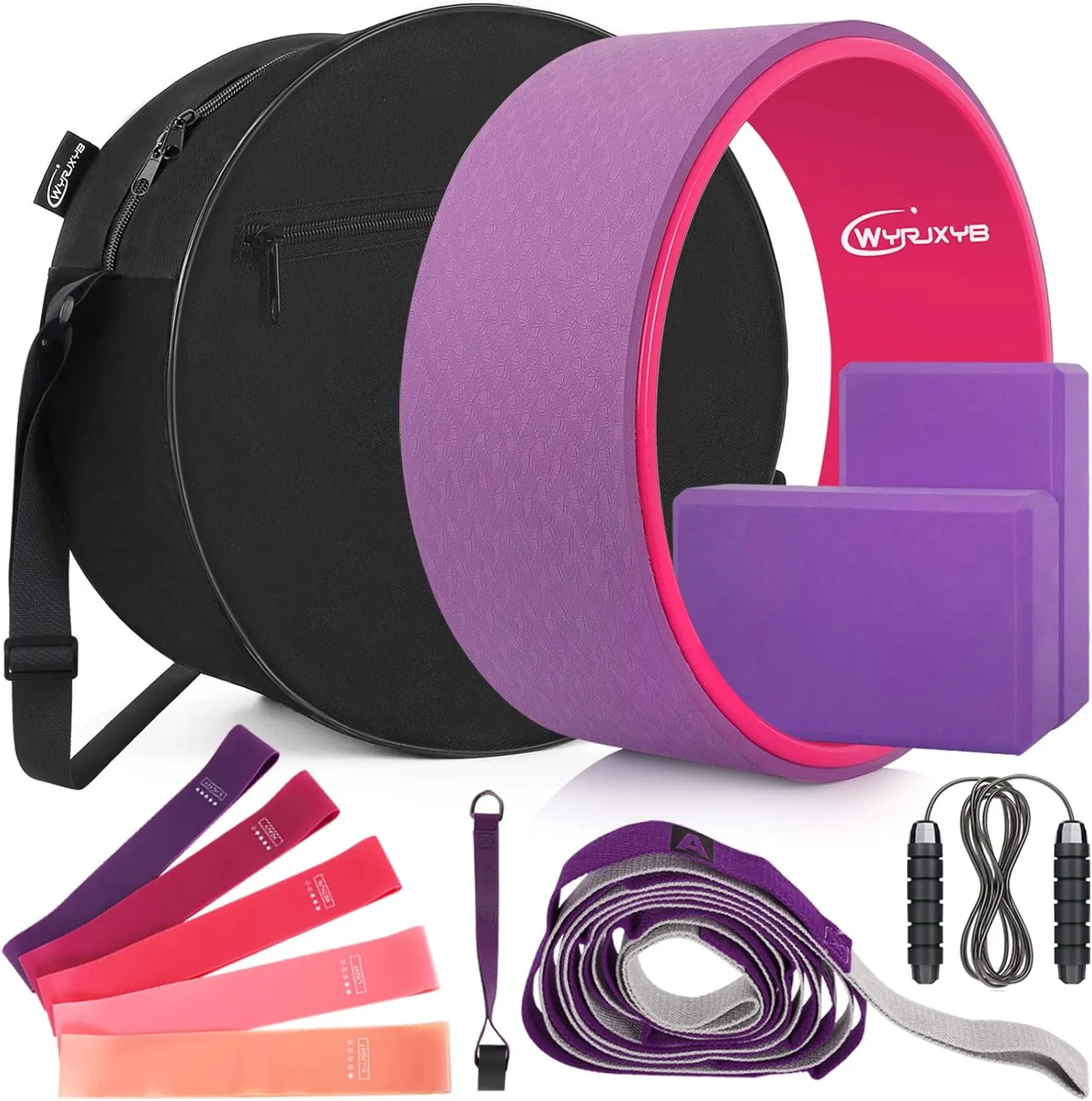 11-in-1 Yoga Accessory Set - Wheel, Blocks, Bands, Bag & Jump Rope for Stretching & Backbends