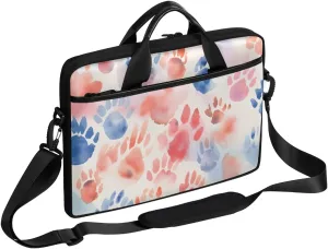 13-15 inch Dog Paw Prints Diagram portable laptop bag Blue With Red Paw Prints single shoulder laptop bag, suitable for work, travel, and other purposes