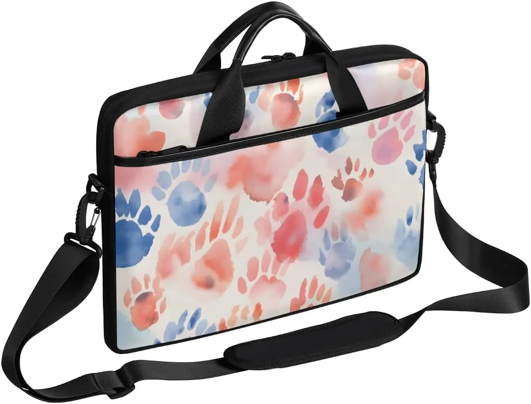 13-15 inch Dog Paw Prints Diagram portable laptop bag Blue With Red Paw Prints single shoulder laptop bag, suitable for work, travel, and other purposes