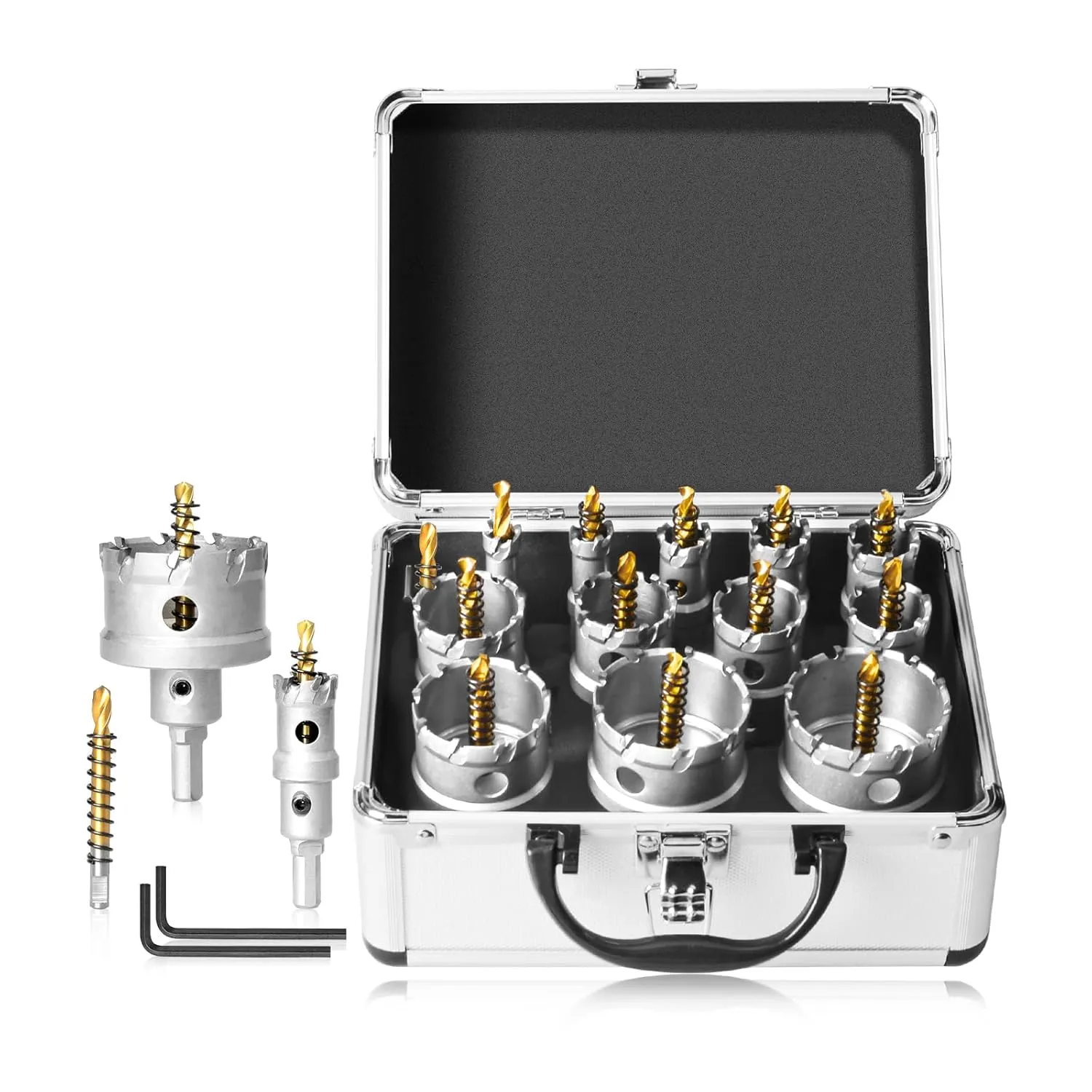 13Pcs Upgrade Heavy Duty Carbide Hole Saw Kit - Metal Steel Hole Saw Drill Bits TCT Hole Cutter with 1Pc Center Drill 2Pcs L-Wrench - Hole Saw Set for Metal, Steel, Iron, Alloy, Copper