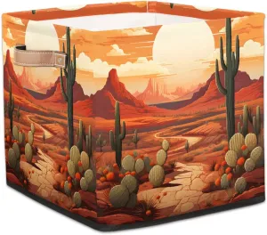 13x13 Inch Storage Basket Bin Desert Sunrise Cloth Storage Cube Box Toys Clothes Towels Organizer for Kids Room Bedroom Shelves Pantry