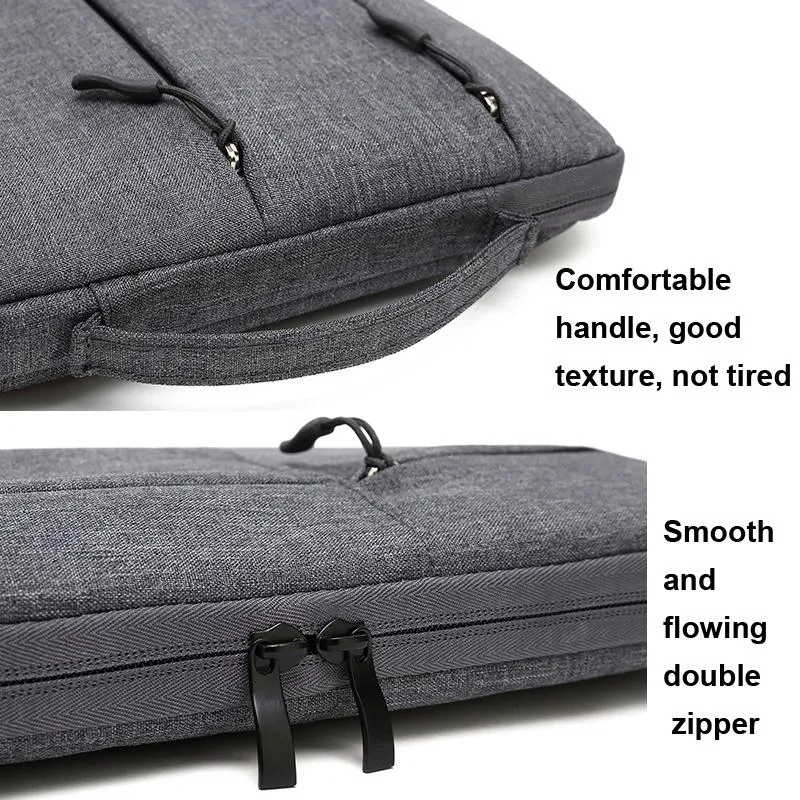 14 Inch Business Laptop Liner Bag with Zipper Closure - Polyester Material - Light Grey