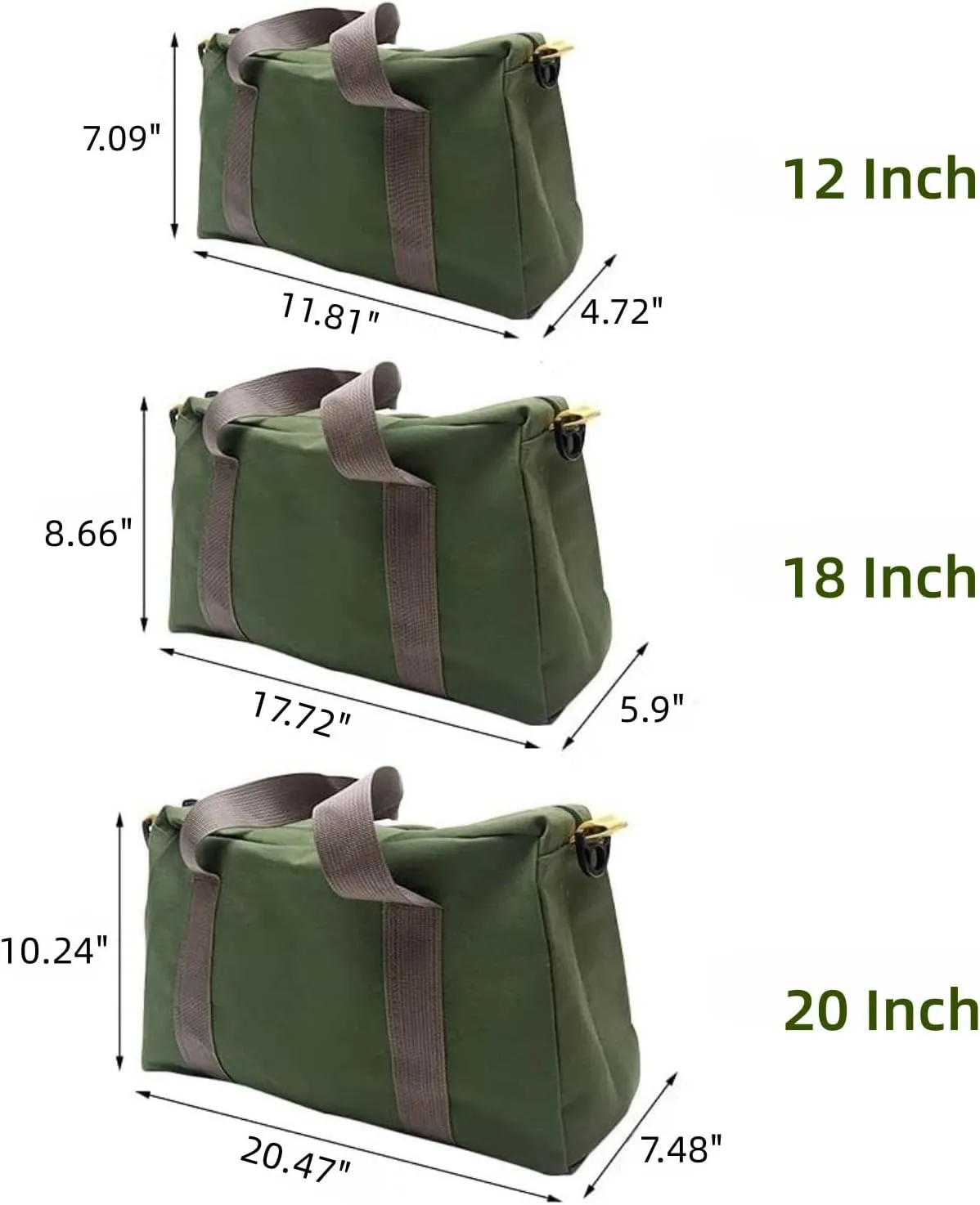 14 Inch Canvas Wide Mouth Tool Bag, Large Capacity Tool Storage Bags for Men, Small Tool Pouch, Tool Organizer Tote Bag for Storage Wrenches Pliers (Green - 14 inch)