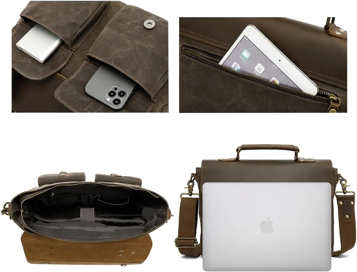 14 Inch laptop Bag Portable,Vintage Briefcase For Men/Women,Unisex Office Crossbody Bag