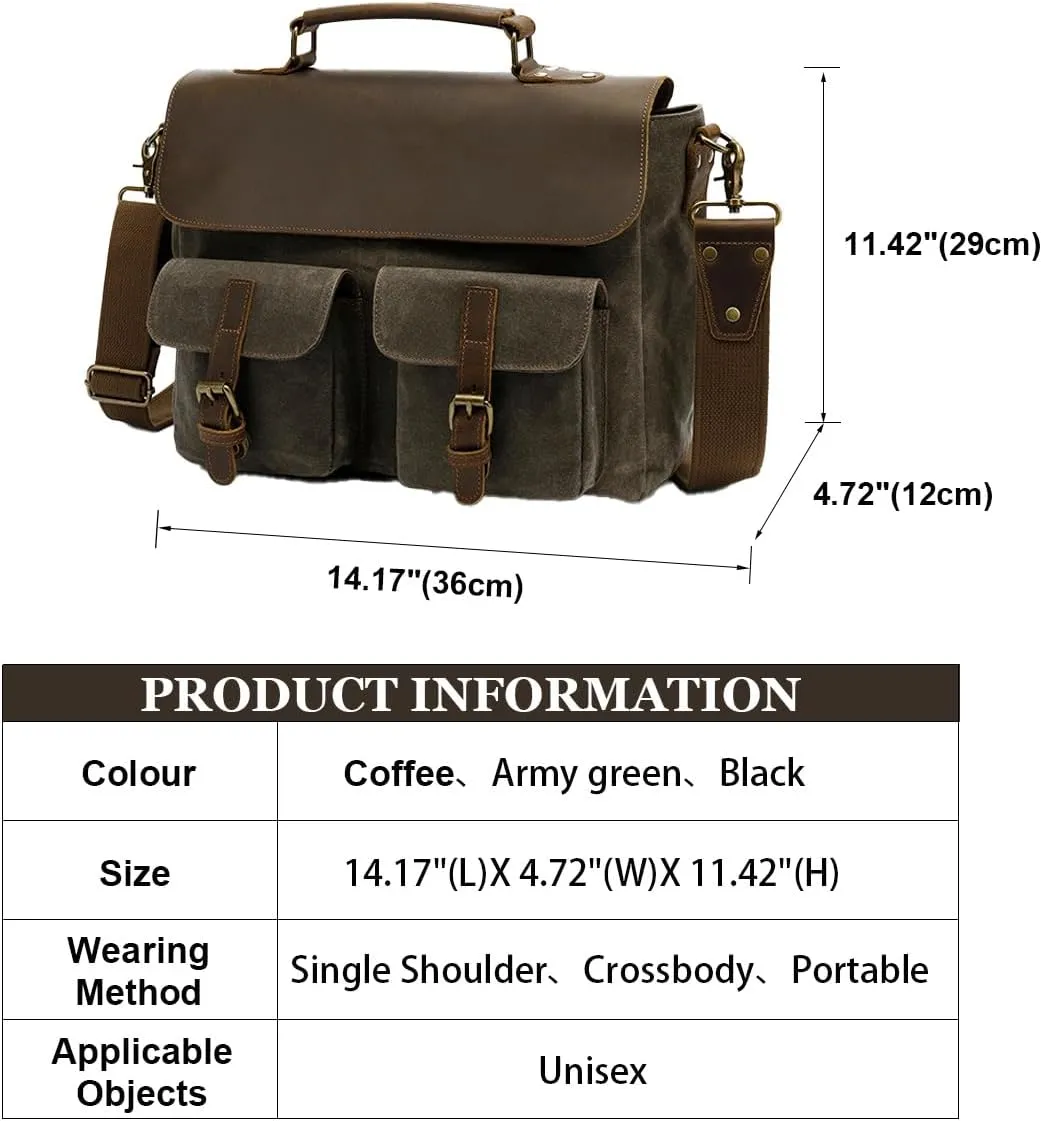 14 Inch laptop Bag Portable,Vintage Briefcase For Men/Women,Unisex Office Crossbody Bag