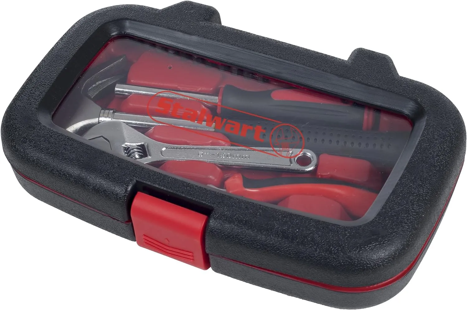 15-Piece Tool Set - Household Tool Kit with Hammer, Multi-Bit Screwdriver Set, Pliers, Wrench- Tools and Equipment for DIY Projects by Stalwart (Red)
