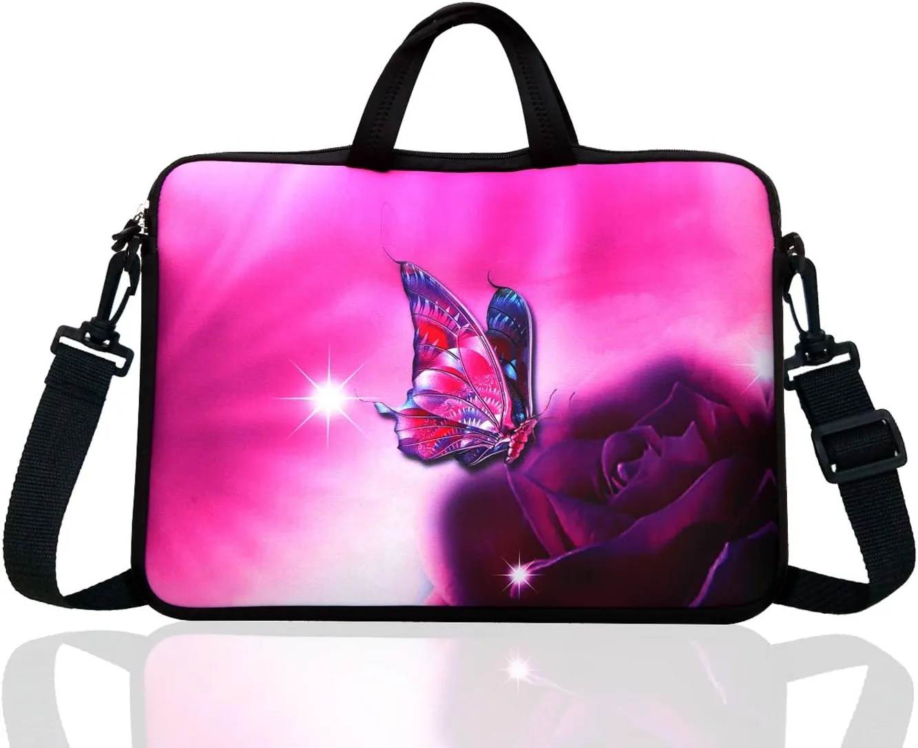 15.6-Inch Laptop Shoulder Bag Case Sleeve For 14 15" 15.6 Inch HP/Dell/Lenovo Pink Butterfly
