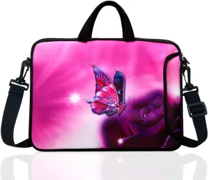 15.6-Inch Laptop Shoulder Bag Case Sleeve For 14 15" 15.6 Inch HP/Dell/Lenovo Pink Butterfly