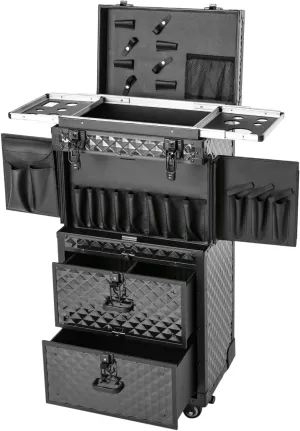 15x10x32 inch Rolling Makeup Bag, Freestanding Nail Tattoo Travel Case, Multi-tier Makeup Rolling Train Case, Large Cosmetology Case on Wheels with Locks, Wheels