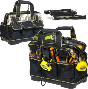 17 Inch Heavy duty tool bag, multifunctional tool bag organizer, waterproof and wear-resistant base with large double zipper and adjustable shoulder strap, gift for Father's Day and Men