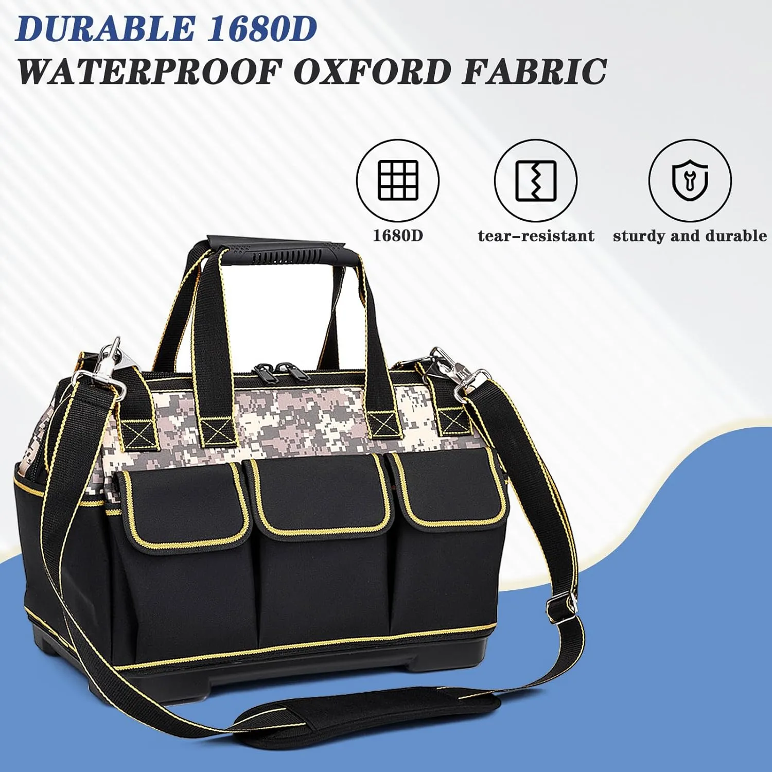 17 Inch Heavy duty tool bag, multifunctional tool bag organizer, waterproof and wear-resistant base with large double zipper and adjustable shoulder strap, gift for Father's Day and Men