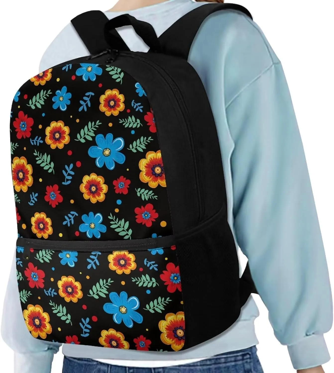 17 Inch Laptop Backpack for School Kids Water Resistant College Shoulder Flower Print with 1 Main Compartment and External Pocket Large Capacity for College Travel Picnic