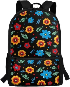 17 Inch Laptop Backpack for School Kids Water Resistant College Shoulder Flower Print with 1 Main Compartment and External Pocket Large Capacity for College Travel Picnic