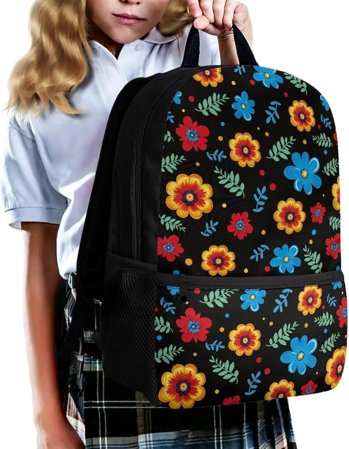 17 Inch Laptop Backpack for School Kids Water Resistant College Shoulder Flower Print with 1 Main Compartment and External Pocket Large Capacity for College Travel Picnic