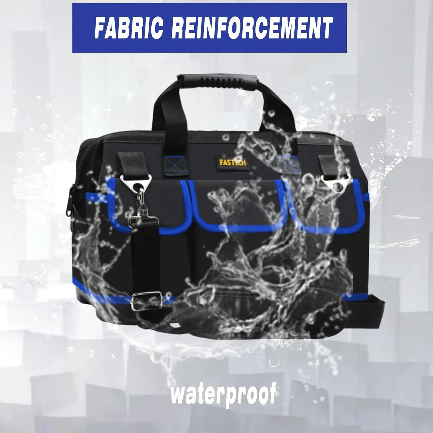 18 Inch Tool Bag, Waterproof Wide Mouth Tool Kit, Heavy Duty Tool Bag Organizer With Shoulder Straps, Tool Storage Package For Men/Women (Blue18IN)