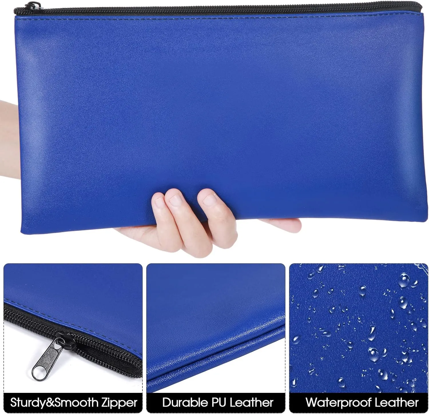 18 Pcs Money Bank Bag with Zipper for Cash 11 x 6 Inch Security Bank Deposit Bag Leatherette Money Cash Coin Check Wallet Pouch(Royal Blue)