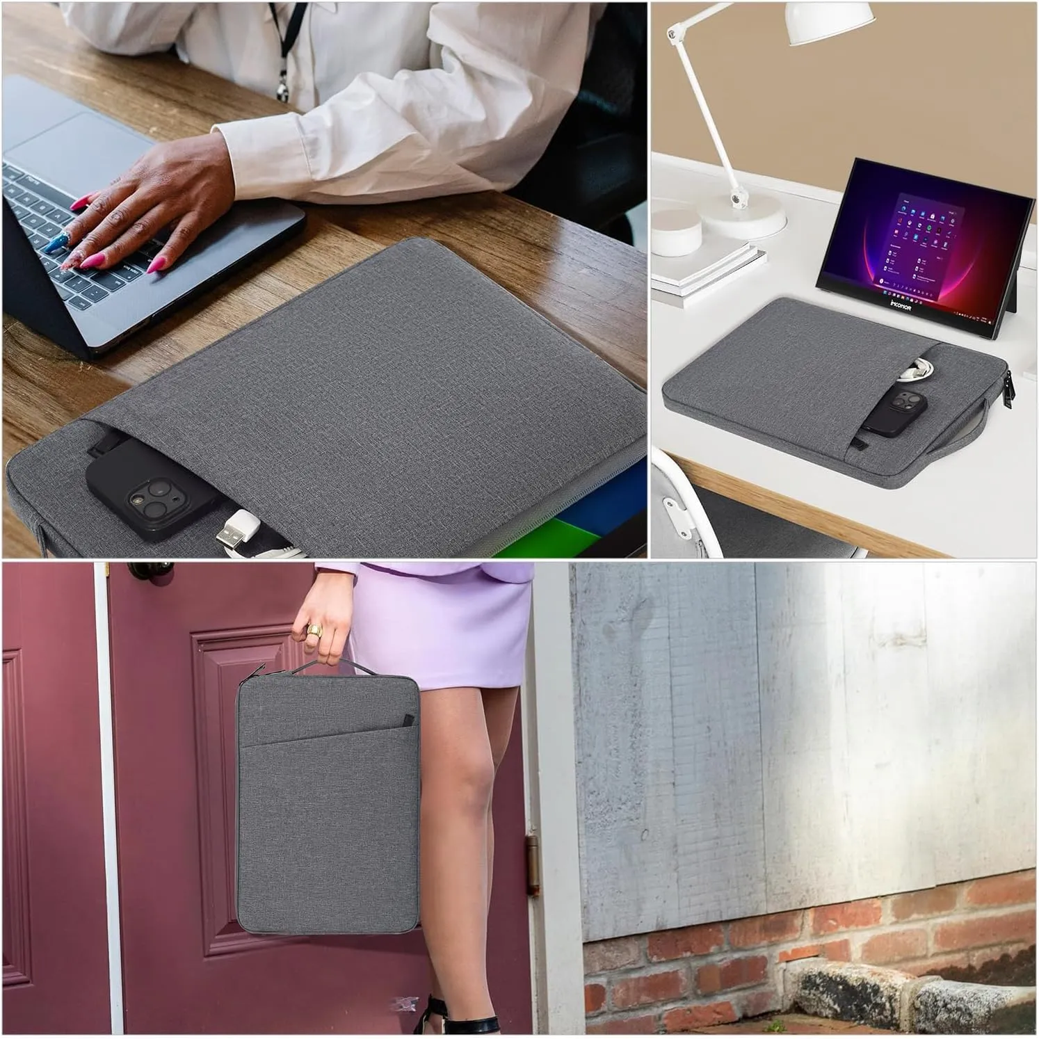 18.5 Inch Portable Monitor Case Protective Sleeve for InnoView VisionOwl Upperizon Usparkle Ingnok aimuonos Ingnok Motyeowe Cocopar EVICIV HONGO, 18-18.5" Laptop Notebook Carrying Bag, Gray