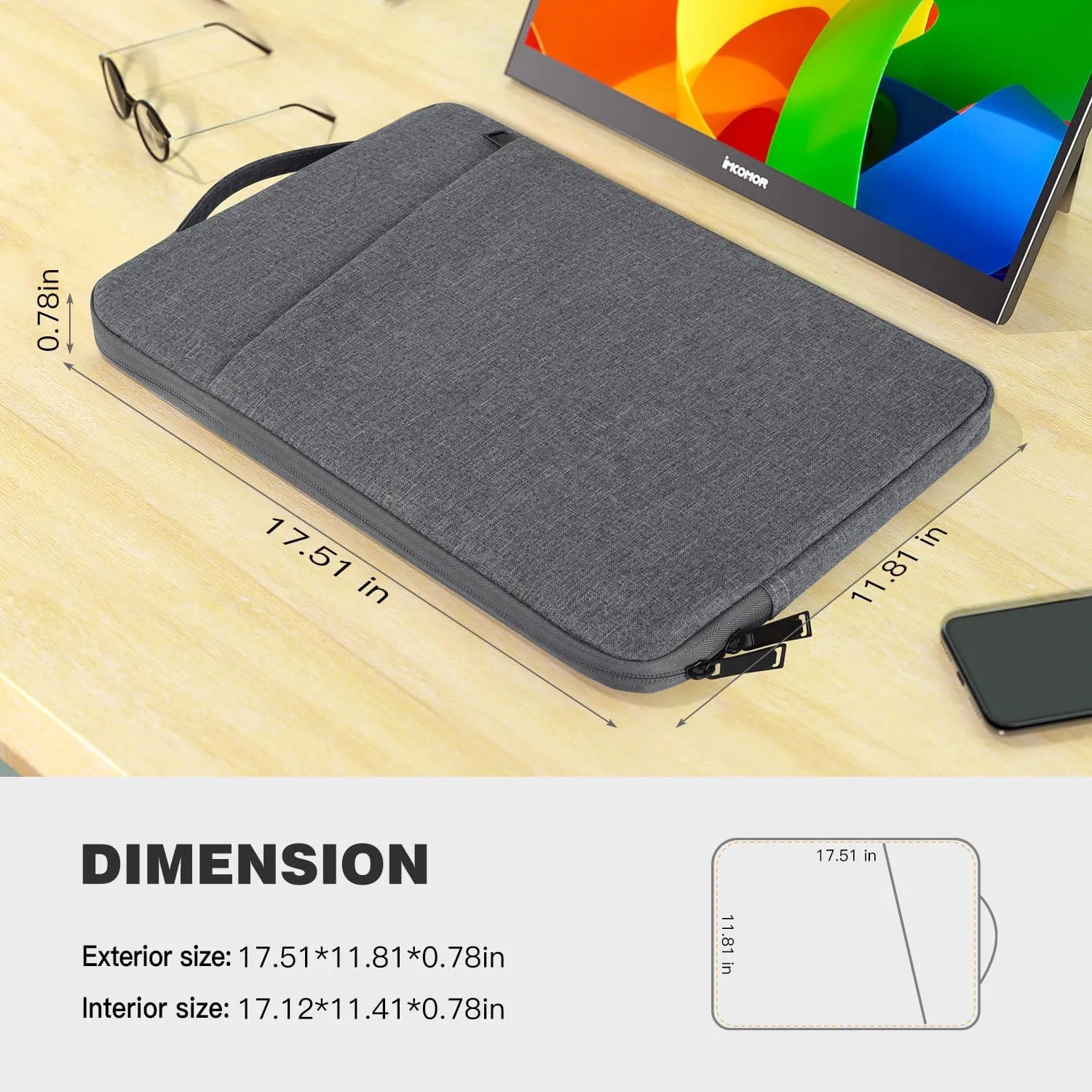 18.5 Inch Portable Monitor Case Protective Sleeve for InnoView VisionOwl Upperizon Usparkle Ingnok aimuonos Ingnok Motyeowe Cocopar EVICIV HONGO, 18-18.5" Laptop Notebook Carrying Bag, Gray
