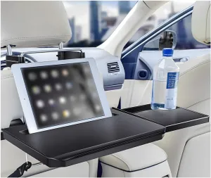 2 in 1 Car Steering Wheel Tray, Car Desk Back Seat Headrest Tray for Eating Food and Writing Laptop Work, Adjustable Car Food Table for Car SUVs Trucks Vans, Car Accessories