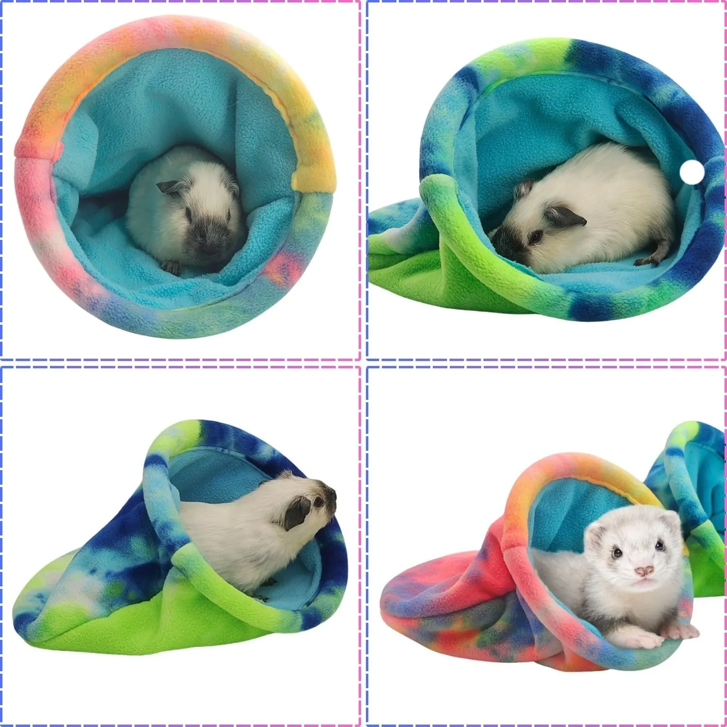 2 Pack Guinea Pig Snuggle Sack Soft Fleece Large Hideout Ferret Cozy Cave Hamster Sleeping Bag Small Animal Bed for Rabbit Bunny Chinchillas Rat Squirrel Hedgehog Cage Accessories (2 Pack, Large)