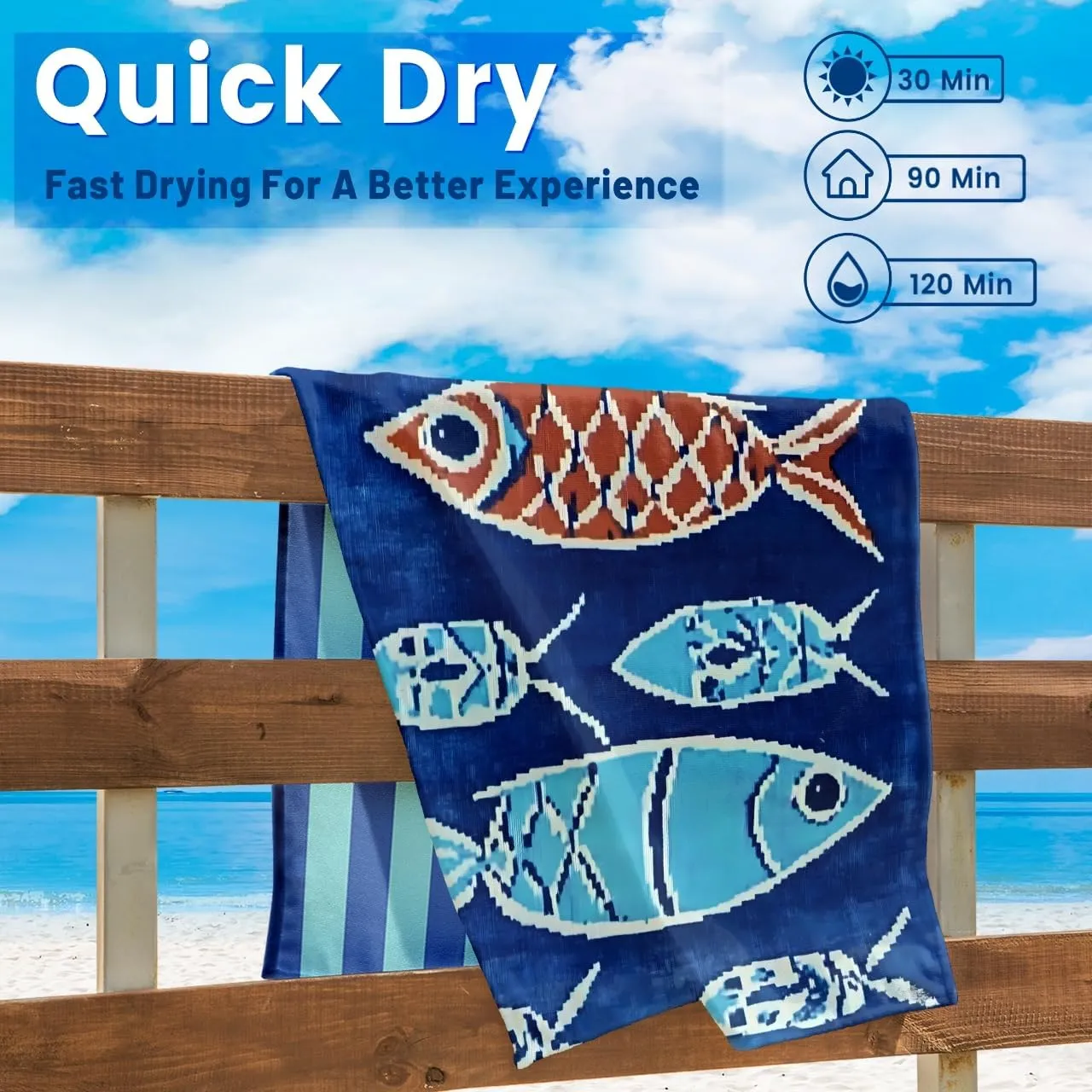 2 Pack Microfiber Beach Towels in a Gift Box. 71x32 Inch Extra Large Super Absorbent Lightweight Quick Dry Oversized Towel for Vacation Essentials Travel Pool Yoga. 2 Pack（Fish & Whale）