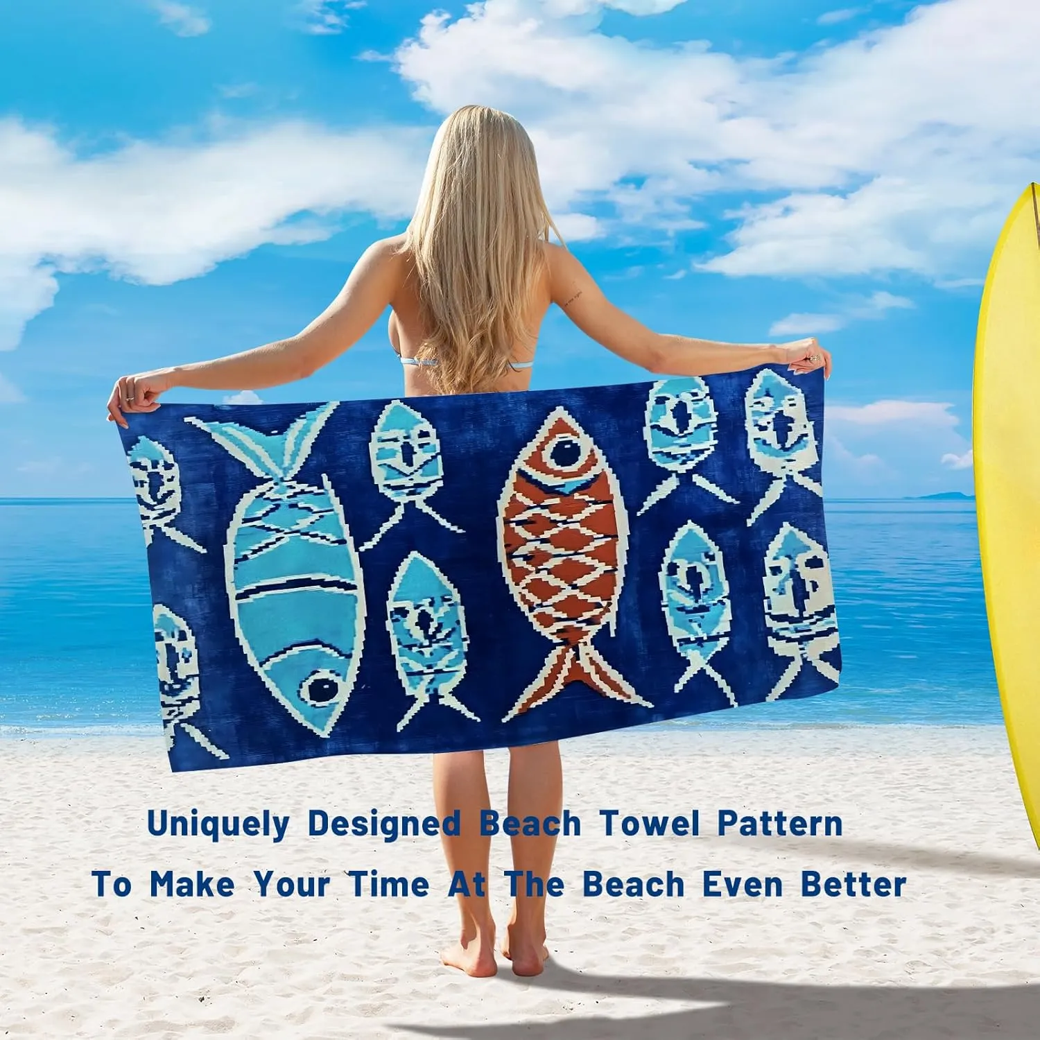 2 Pack Microfiber Beach Towels in a Gift Box. 71x32 Inch Extra Large Super Absorbent Lightweight Quick Dry Oversized Towel for Vacation Essentials Travel Pool Yoga. 2 Pack（Fish & Whale）