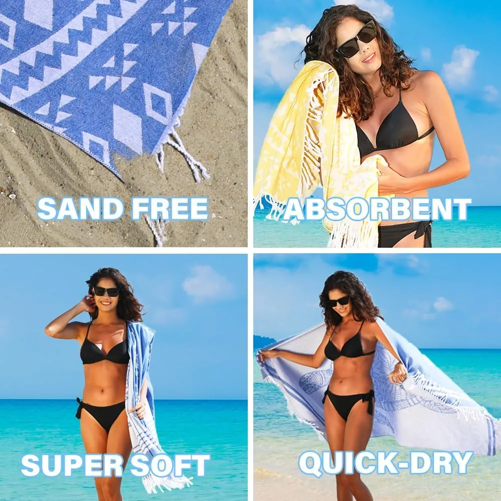 2 Pack Turkish Beach Towel Quick Dry Absorbent Cotton Lightweight Thin Bathroom Bath Pool Swim Towels Extra Large Oversized Sand Free Beach Accessories Essentials Stuff Cloud Adults Gift