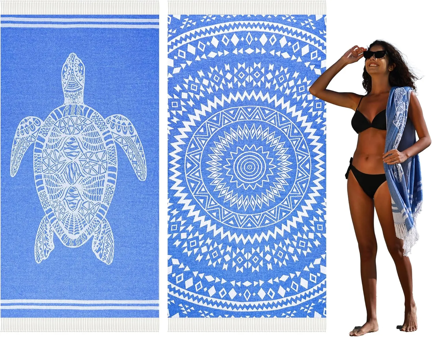 2 Pack Turkish Beach Towel Quick Dry Absorbent Cotton Lightweight Thin Bathroom Bath Pool Swim Towels Extra Large Oversized Sand Free Beach Accessories Essentials Stuff Cloud Adults Gift