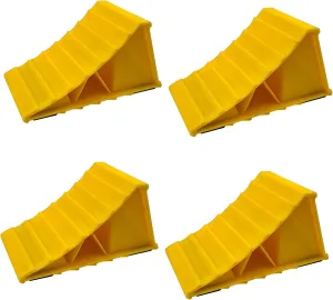 2 Pairs Wheel Chocks for Travel Trailers, Non Slip Heavy Duty Yellow Wheel Chock, Lightweight Wheel Stoppers for Cars Camper Trucks RVs, Easy to Carry & Suitable for Most Tyre Sizes