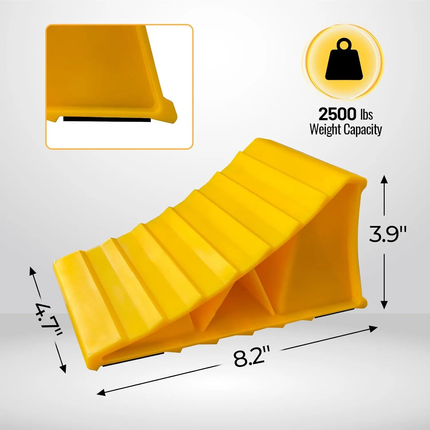 2 Pairs Wheel Chocks for Travel Trailers, Non Slip Heavy Duty Yellow Wheel Chock, Lightweight Wheel Stoppers for Cars Camper Trucks RVs, Easy to Carry & Suitable for Most Tyre Sizes