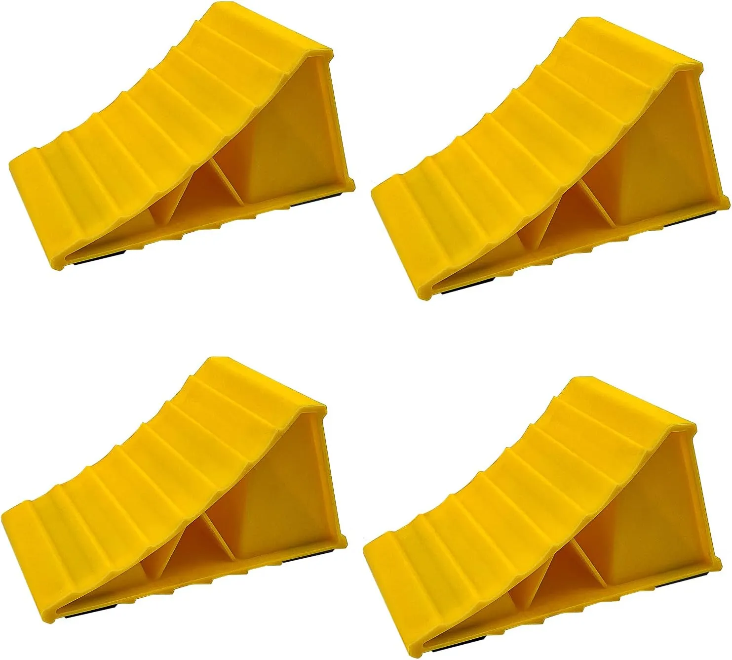 2 Pairs Wheel Chocks for Travel Trailers, Non Slip Heavy Duty Yellow Wheel Chock, Lightweight Wheel Stoppers for Cars Camper Trucks RVs, Easy to Carry & Suitable for Most Tyre Sizes
