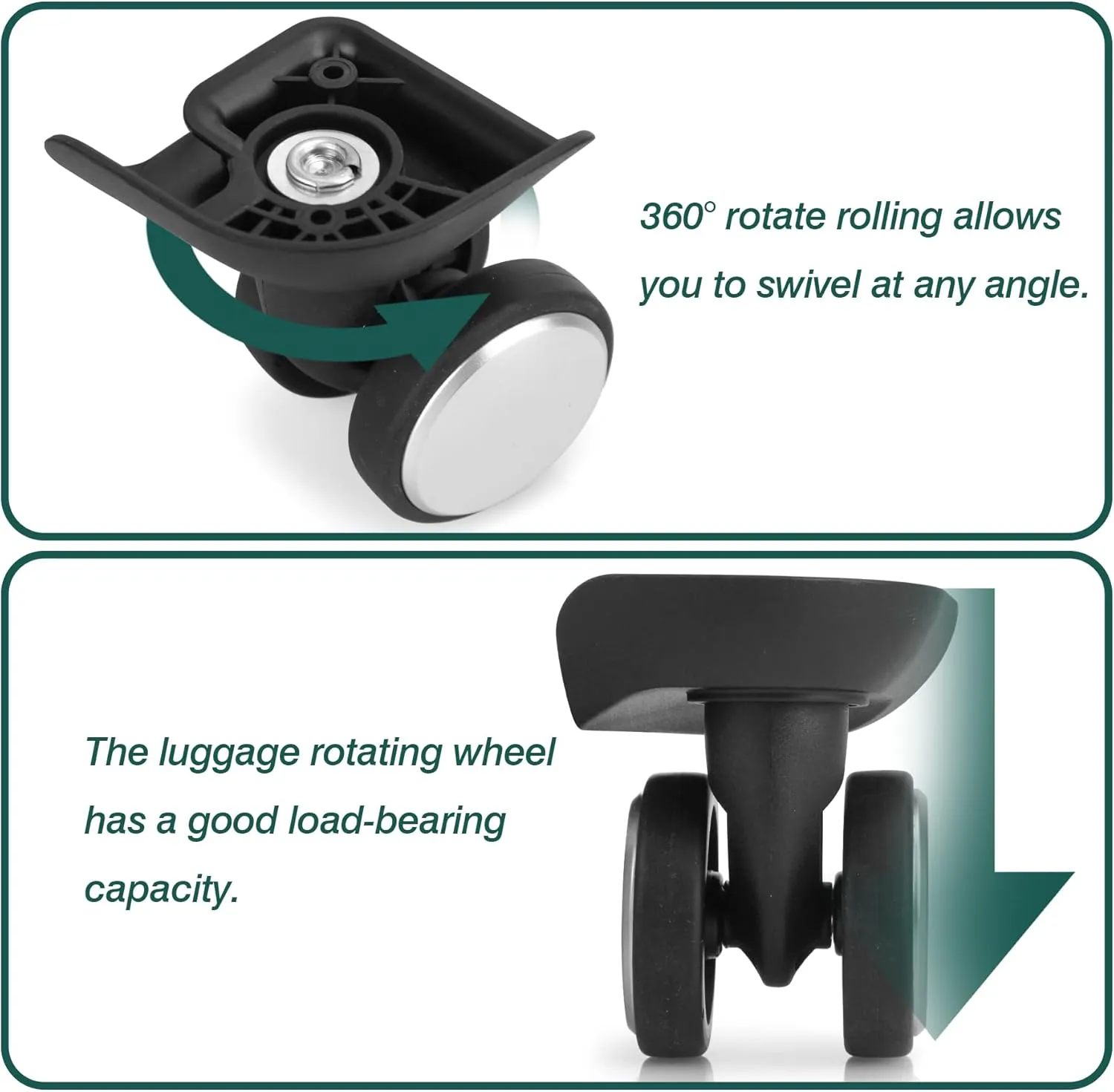 2-Pcs Luggage Wheels Replacement, Double-Row 360 Degree Wheels for DIY Repair, Mute Suitcase Casters for Travel, A159