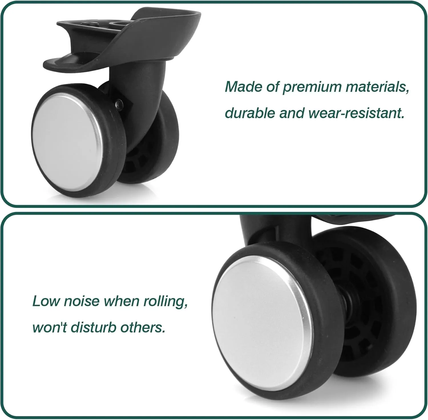2-Pcs Luggage Wheels Replacement, Double-Row 360 Degree Wheels for DIY Repair, Mute Suitcase Casters for Travel, A159