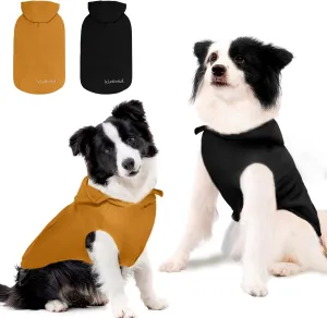 2 Pieces Dog Hoodie Sweaters, Spring Dog Vest Sweatshirt with Hat & Pocket & Leash Hole, Basic Pet Clothes Hoodies for Small Medium Large Dogs, Black & Earthy Yellow/Sleeveless (Small)
