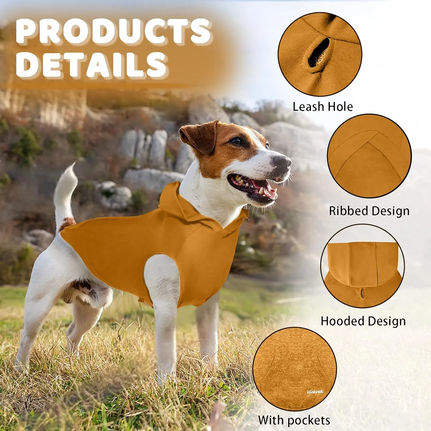 2 Pieces Dog Hoodie Sweaters, Spring Dog Vest Sweatshirt with Hat & Pocket & Leash Hole, Basic Pet Clothes Hoodies for Small Medium Large Dogs, Black & Earthy Yellow/Sleeveless (Small)