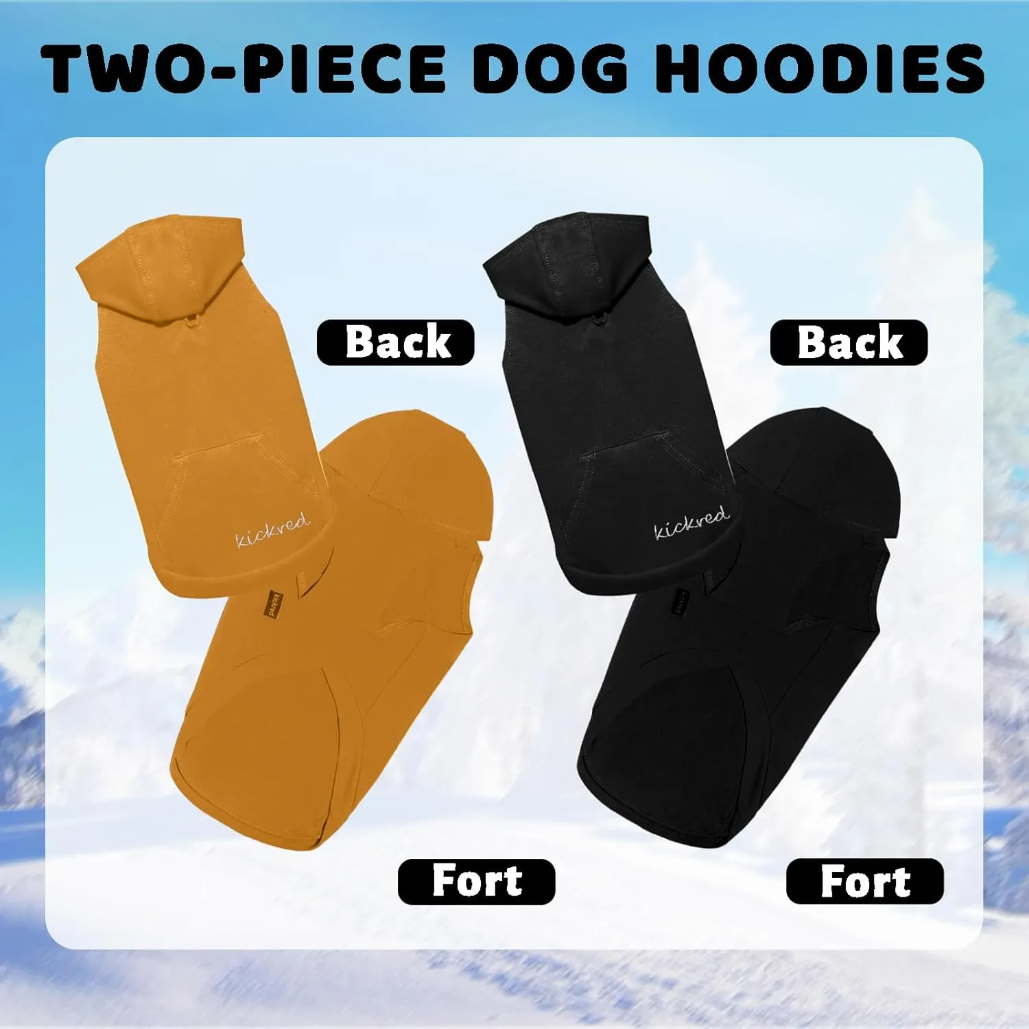 2 Pieces Dog Hoodie Sweaters, Spring Dog Vest Sweatshirt with Hat & Pocket & Leash Hole, Basic Pet Clothes Hoodies for Small Medium Large Dogs, Black & Earthy Yellow/Sleeveless (Small)