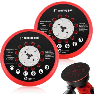2 Set 6 Inch Sander Pad Compatible with Bosch Rsm6045 Medium Hook and Loop Multi-hole Replacement Pad Back-up Grinding Plate Red Compatible with Bosch GET75-6 Dual-mode Random Orbit Sander Accessories
