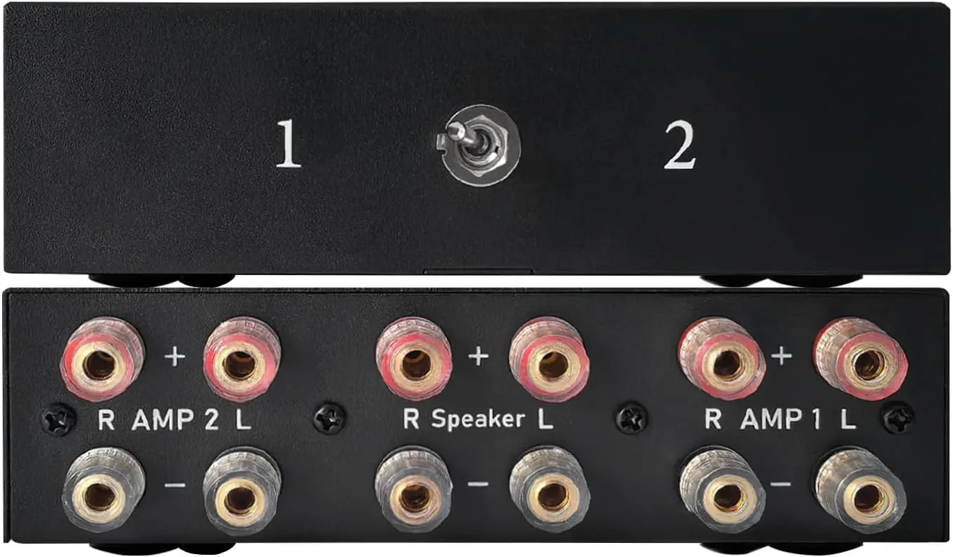 2 Way Bidirectional Amplifier Speaker Selector, 2(1)-in-1(2)-Out Amplifier Speaker Switcher, AMP A/B Switch Splitter 2-Port Loudspeaker Control Combiner Box