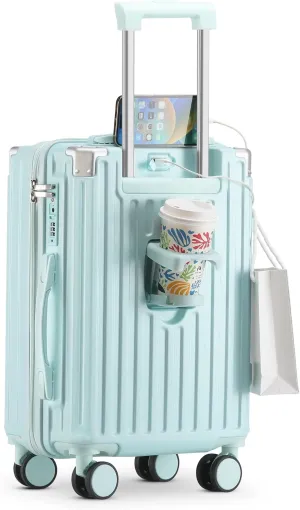 20 Inch Carry On Luggage With Cup Holder & USB Port, Airline Approved TSA-locked Luggage, Lightweight PC Material Travel Suitcase With 360° Spinner Wheel