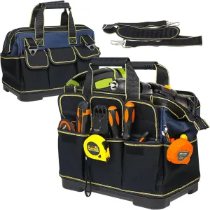 20 Inch Heavy duty tool bag, multifunctional tool bag organizer, waterproof and wear-resistant base with large double zipper and adjustable shoulder strap, gift for Father's Day and Men